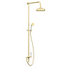 Trafalgar Brushed Brass Dual Exposed Shower Valve with Rigid Riser Kit, 200mm Round Apron Head, Handshower & Diverter