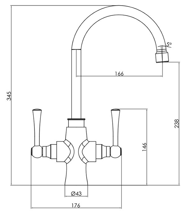 Trafalgar Traditional Brushed Brass Dual Lever Mono Kitchen Tap Victorian Plumbing Uk