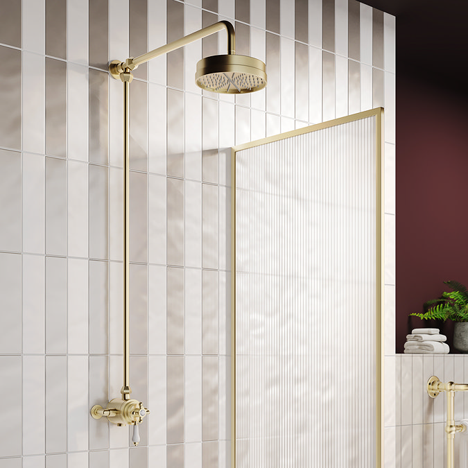 Trafalgar Brushed Brass Traditional Dual Exposed Thermostatic Valve with Rigid Riser Kit