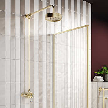 Trafalgar Brushed Brass Traditional Dual Exposed Thermostatic Valve with Rigid Riser Kit 