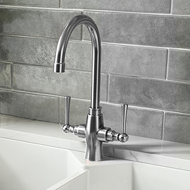 Trafalgar Brushed Nickel Dual Lever Kitchen Mixer Tap Large Image