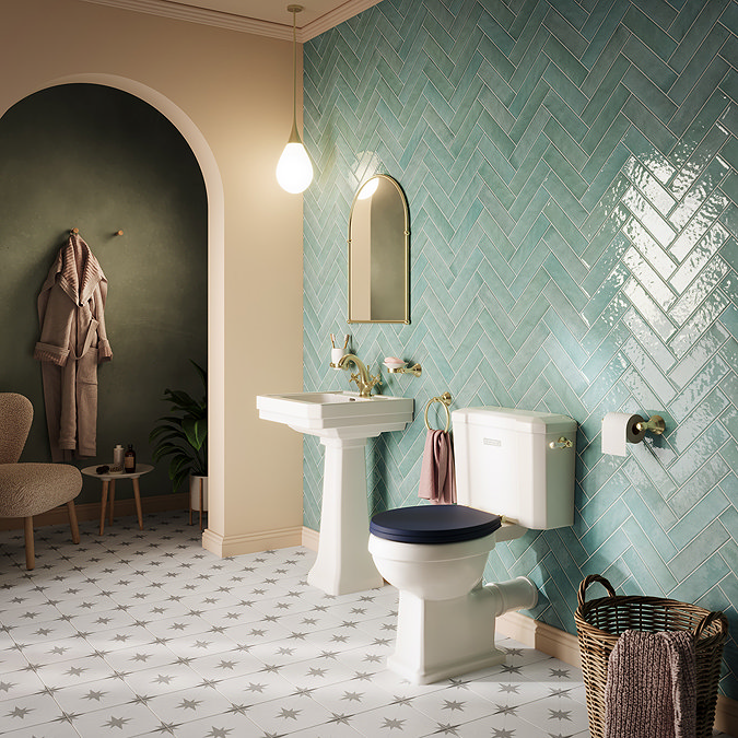 Trafalgar Close Coupled Toilet with Brushed Brass Flush - Excludes Seat