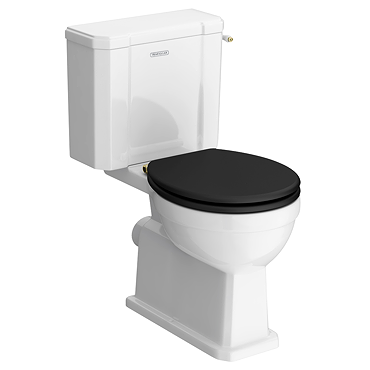 Trafalgar Close Coupled Toilet with Brushed Brass Flush + Soft Close Seat – Traditional Ceramic WC
