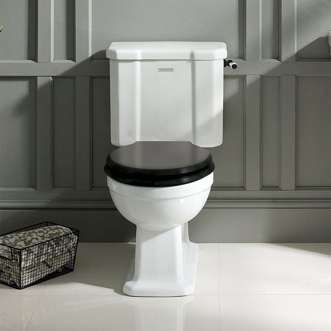 Trafalgar Close Coupled Toilet with Matt Black Flush - Excludes Seat