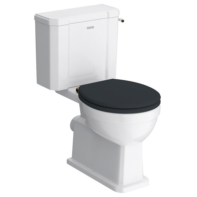 Trafalgar Close Coupled Traditional Toilet – White Ceramic WC with Antique Brass Flush & Soft Close Seat