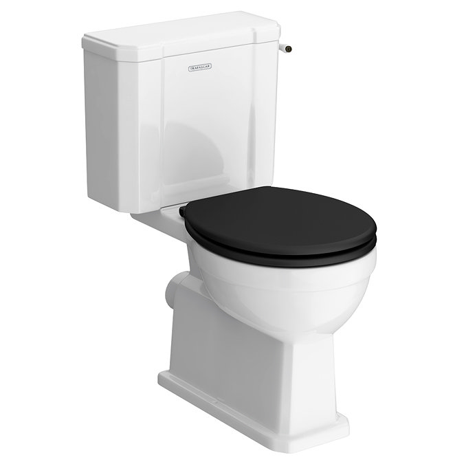 Trafalgar Close Coupled Traditional Toilet - White Ceramic WC with Matt Black Flush & Soft Close Seat