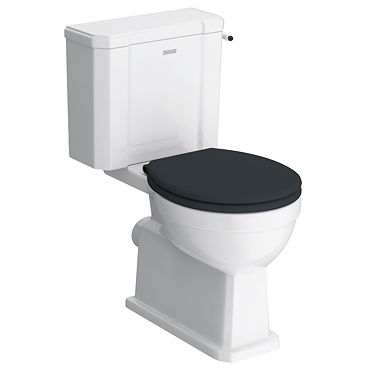 Trafalgar Close Coupled Traditional Toilet – White Ceramic WC with Matt Black Flush & Soft Close Seat