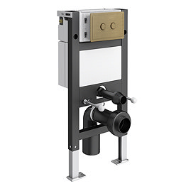 Trafalgar Compact Wall‑Hung Toilet Frame – Top/Front Flush with Dual‑Flush Cistern & Antique Brass 2‑Button Plate