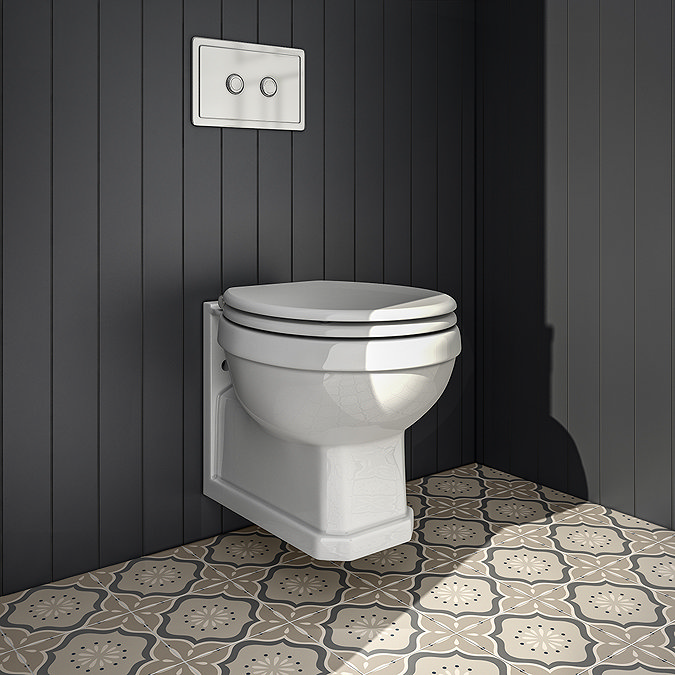 Trafalgar Compact Wall‑Hung Toilet Frame – Top/Front Flush with Dual‑Flush Cistern & Chrome 2‑Button Plate