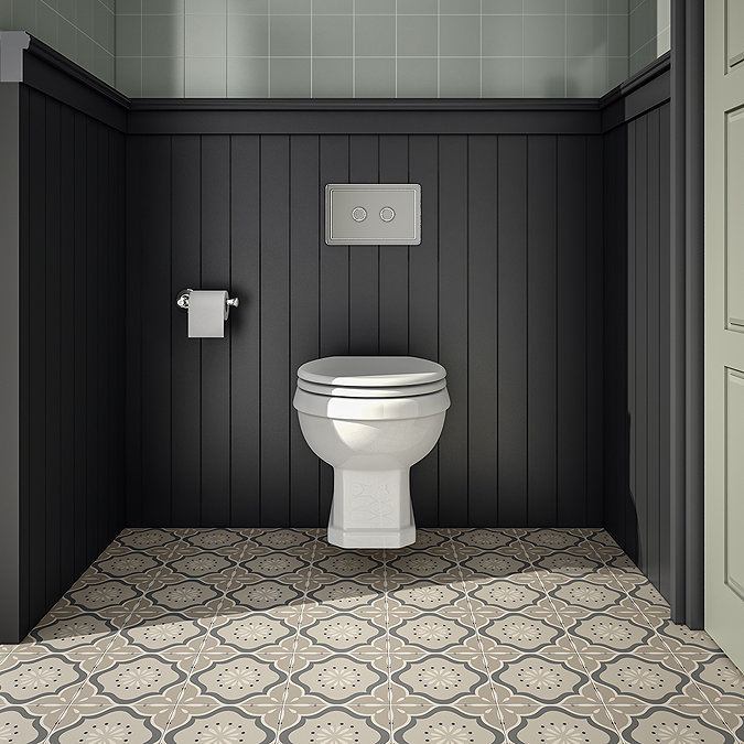 Trafalgar Compact Wall‑Hung Toilet Frame – Top/Front Flush with Dual‑Flush Cistern & Chrome 2‑Button Plate