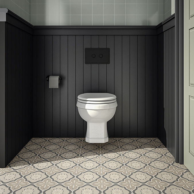 Trafalgar Compact Wall‑Hung Toilet Frame – Top/Front Flush with Dual‑Flush Cistern & Matt Black 2‑Button Plate