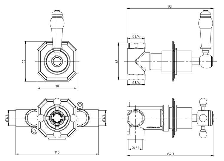 Trafalgar Concealed Individual Stop Tap + Thermostatic Control Shower Valve