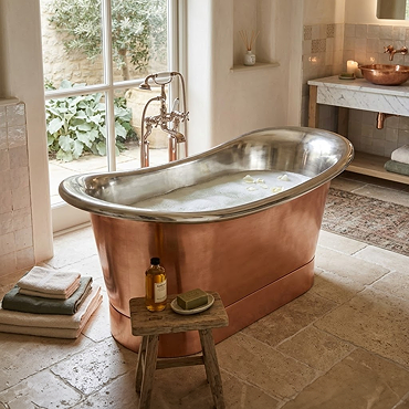 Trafalgar Copper 1500 x 710mm Double Ended Slipper Roll Top Bath Tub (Nickel Inside)  Profile Large 
