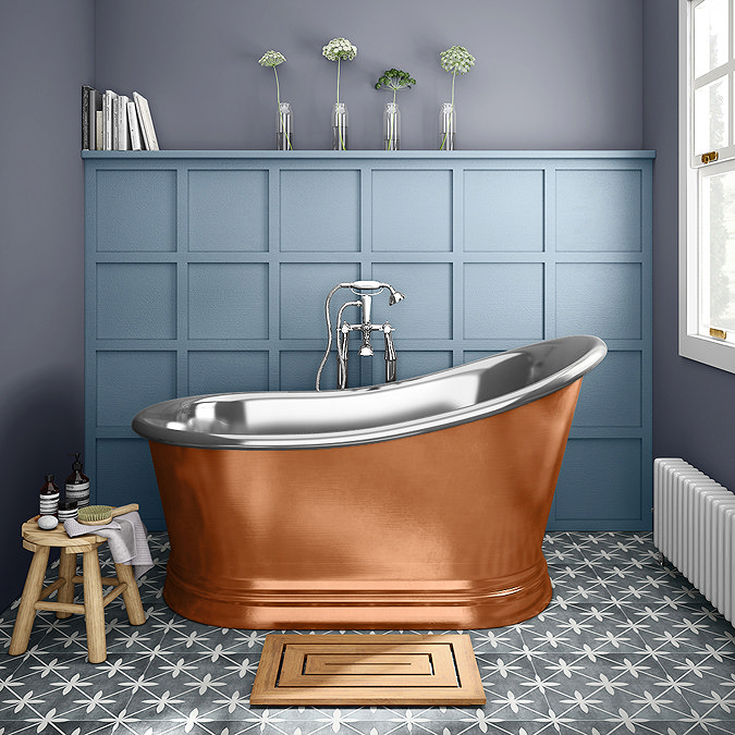 Trafalgar Copper 1500 x 787mm Slipper Roll Top Bath Tub (Nickel Inside) Large Image