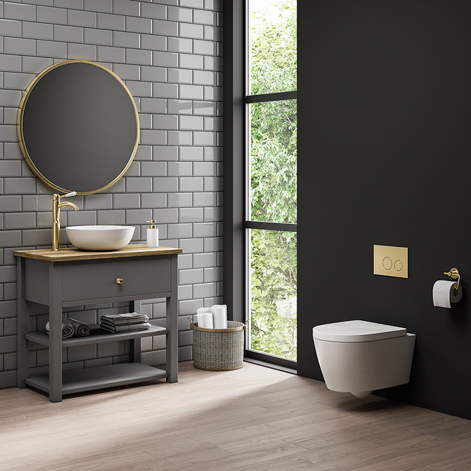 Trafalgar Countertop Vanity Unit - Grey - 840mm Wide with Brushed Brass Handle Feature Large Image