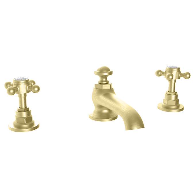 Trafalgar Crosshead 3 Hole Deck Mounted Basin Mixer & Pop-Up Waste Brushed Brass