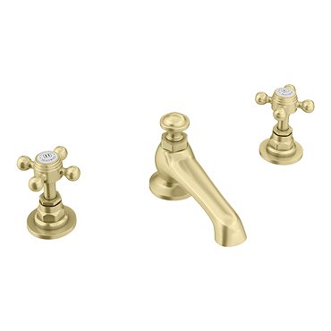 Trafalgar Crosshead 3 Hole Deck Mounted Basin Mixer & Pop-Up Waste Brushed Brass