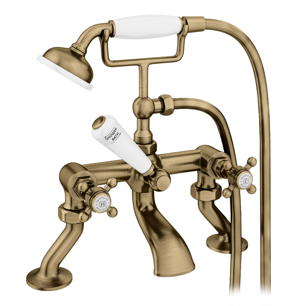 Trafalgar Traditional Crosshead Deck Mounted Bath Shower Mixer & Shower ...