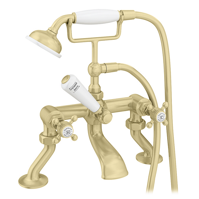 Trafalgar Crosshead Deck Mounted Bath Shower Mixer & Shower Kit Brushed Brass