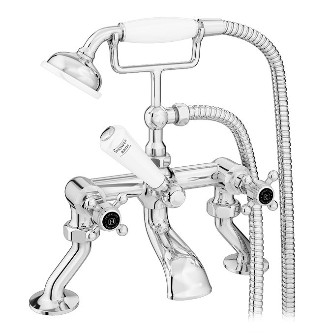 Trafalgar Crosshead Deck Mounted Bath Shower Mixer & Shower Kit Chrome & Black