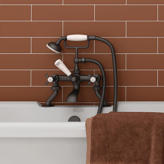 Trafalgar Crosshead Deck Mounted Bath Shower Mixer & Shower Kit Matt Black