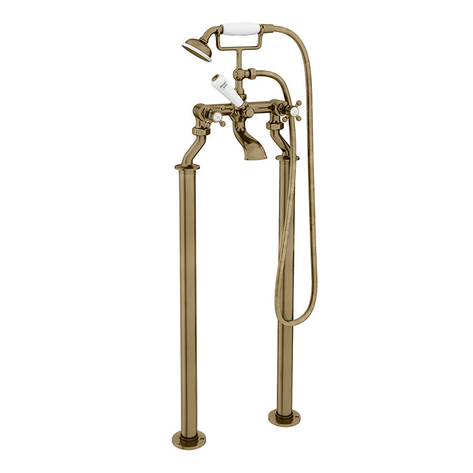 Trafalgar Crosshead Freestanding Bath Shower Mixer & Shower Kit Antique Brass