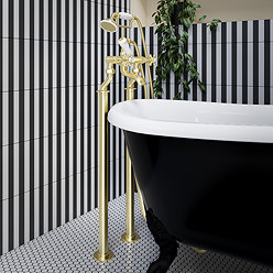 Trafalgar Crosshead Freestanding Bath Shower Mixer & Shower Kit Brushed Brass
