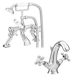 Trafalgar Crosshead Tap Package - Bath Shower Mixer & Mono Basin Tap (Chrome)