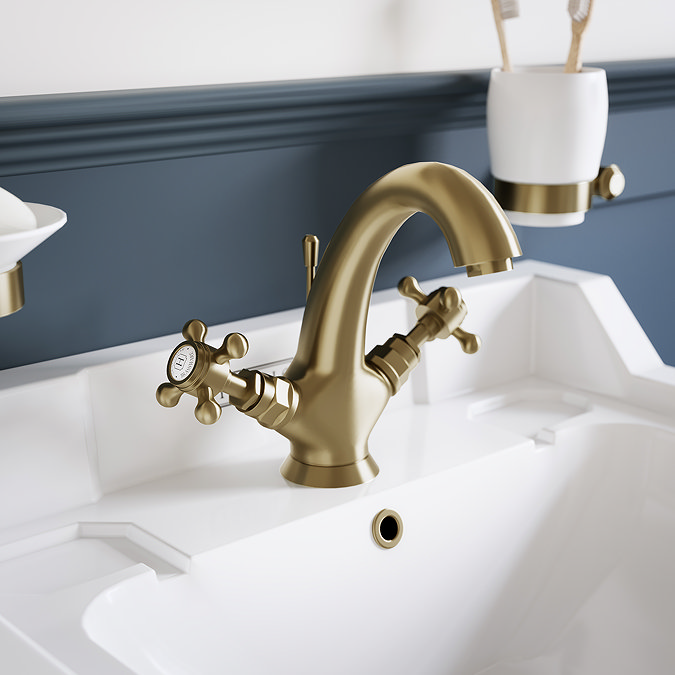 Trafalgar Crosshead Mono Basin Mixer Tap & Pop-Up Waste Antique Brass