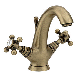 Trafalgar Crosshead Mono Basin Mixer Tap & Pop-Up Waste Antique Brass