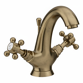 Trafalgar Crosshead Mono Basin Mixer Tap & Pop-Up Waste Antique Brass
