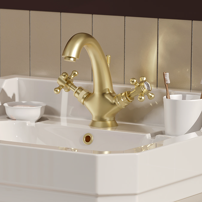 Trafalgar Crosshead Mono Basin Mixer Tap & Pop-Up Waste Brushed Brass