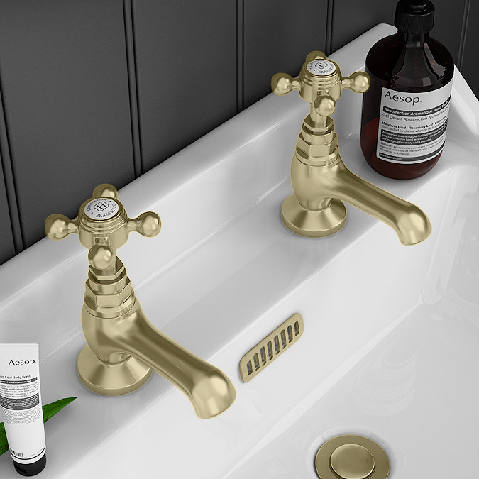 Trafalgar Crosshead Pillar Basin Taps (Pair) Brushed Brass