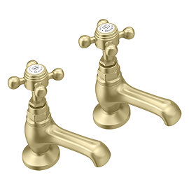 Trafalgar Crosshead Pillar Basin Taps (Pair) Brushed Brass