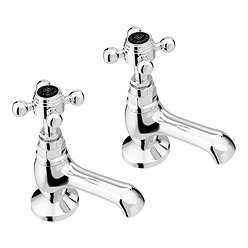 Trafalgar Crosshead Pillar Basin Taps (Pair) Chrome & Black