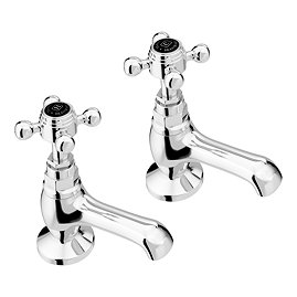 Trafalgar Crosshead Pillar Basin Taps (Pair) Chrome & Black