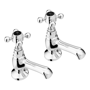 Trafalgar Crosshead Pillar Basin Taps (Pair) Chrome & Black