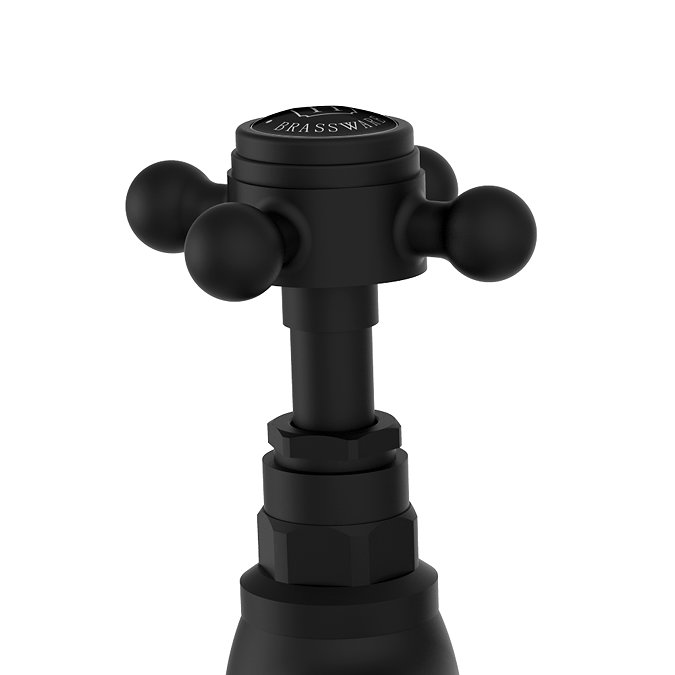 Trafalgar Crosshead Pillar Basin Taps (Pair) Matt Black & Black Indices