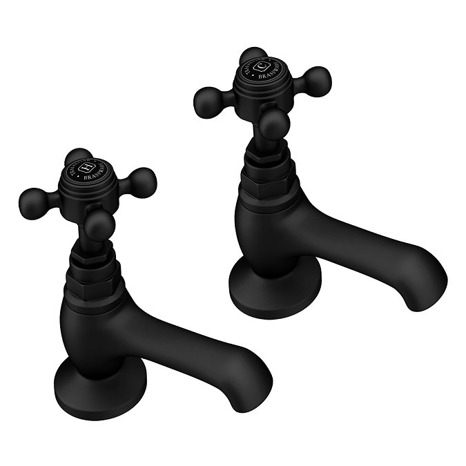 Trafalgar Crosshead Pillar Basin Taps (Pair) Matt Black & Black Indices