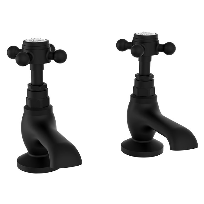 Trafalgar Crosshead Pillar Basin Taps (Pair) Matt Black