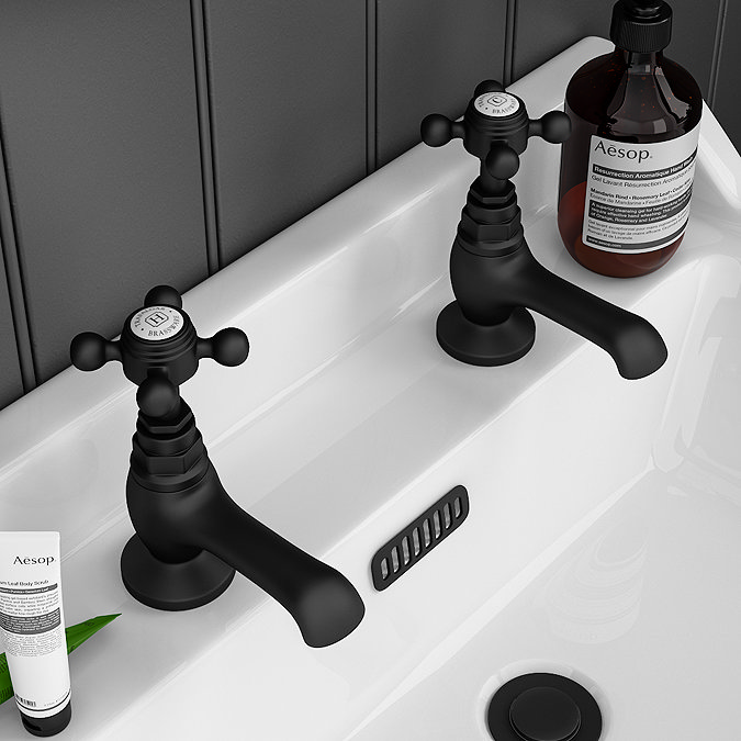 Trafalgar Crosshead Pillar Basin Taps (Pair) Matt Black