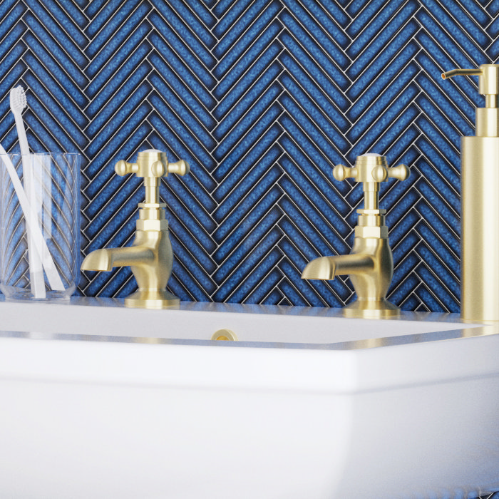 Trafalgar Crosshead Pillar Bath Taps (Pair) Brushed Brass