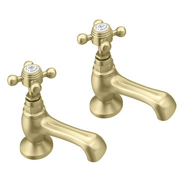 Trafalgar Traditional Crosshead Pillar Bath Taps (Pair) Brushed Brass