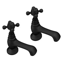 Trafalgar Crosshead Pillar Bath Taps (Pair) Matt Black & Black Indices