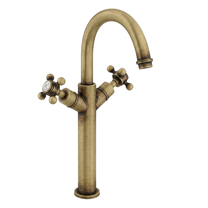 Trafalgar Crosshead Tall Basin Mixer Tap Antique Brass