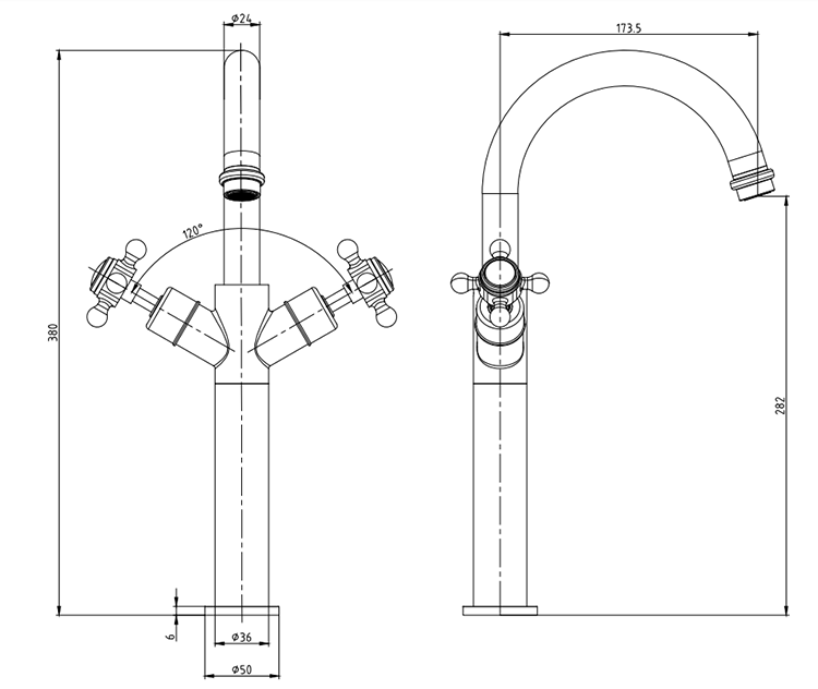 Trafalgar Crosshead Tall Basin Mixer Tap Brushed Brass