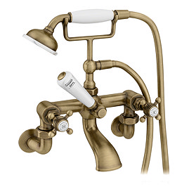 Trafalgar Crosshead Wall Mounted Bath Shower Mixer & Shower Kit Antique Brass