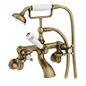 Trafalgar Crosshead Wall Mounted Bath Shower Mixer & Shower Kit Antique Brass