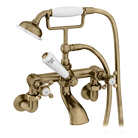 Trafalgar Crosshead Wall Mounted Bath Shower Mixer & Shower Kit Antique Brass