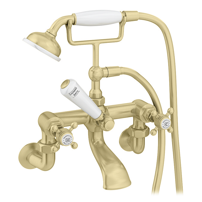 Trafalgar Crosshead Wall Mounted Bath Shower Mixer & Shower Kit Brushed Brass